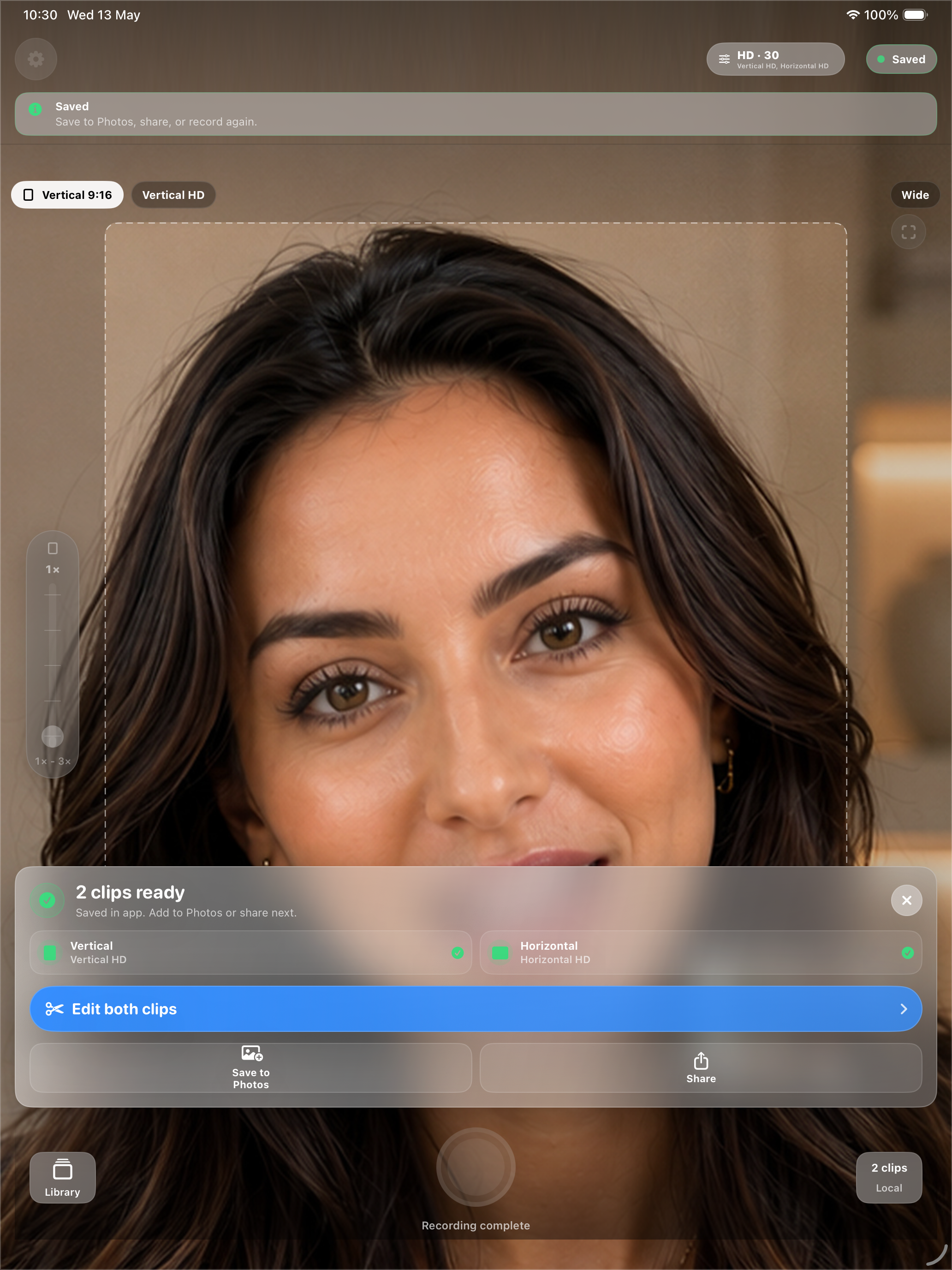 Frame Pair Camera iPad result tray with saved local outputs